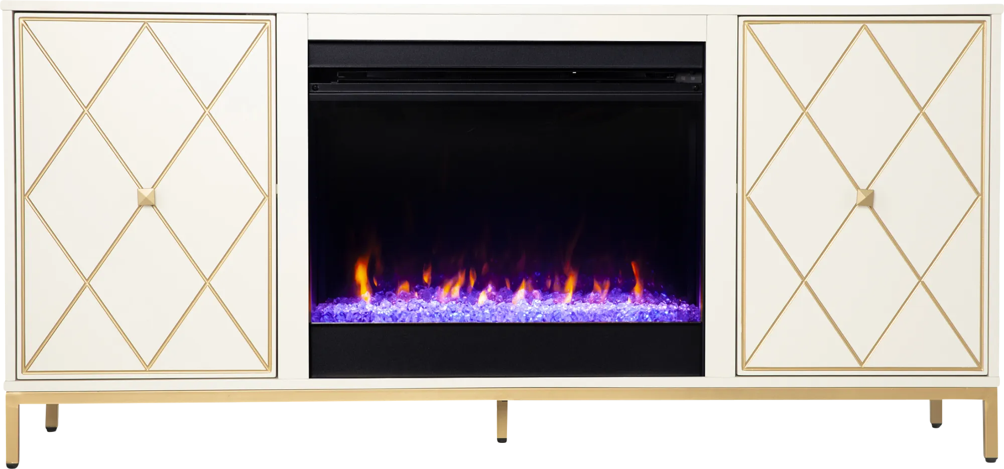Gillem White/Gold 58 in. Console with Electric Fireplace - Image 1