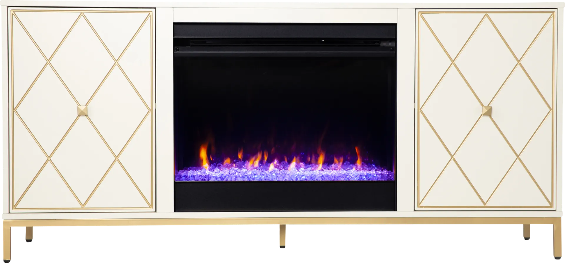 Gillem White/Gold 58 in. Console with Electric Fireplace - Image 1