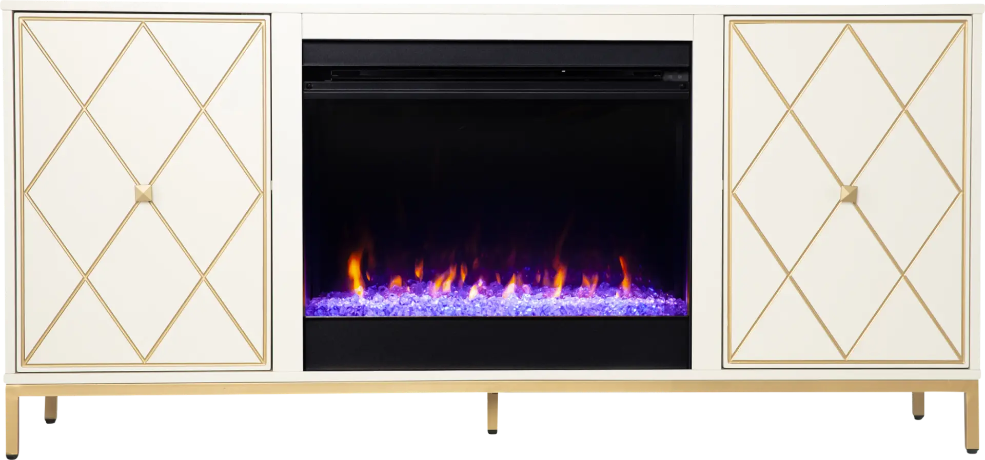 Gillem White/Gold 58 in. Console with Electric Fireplace
