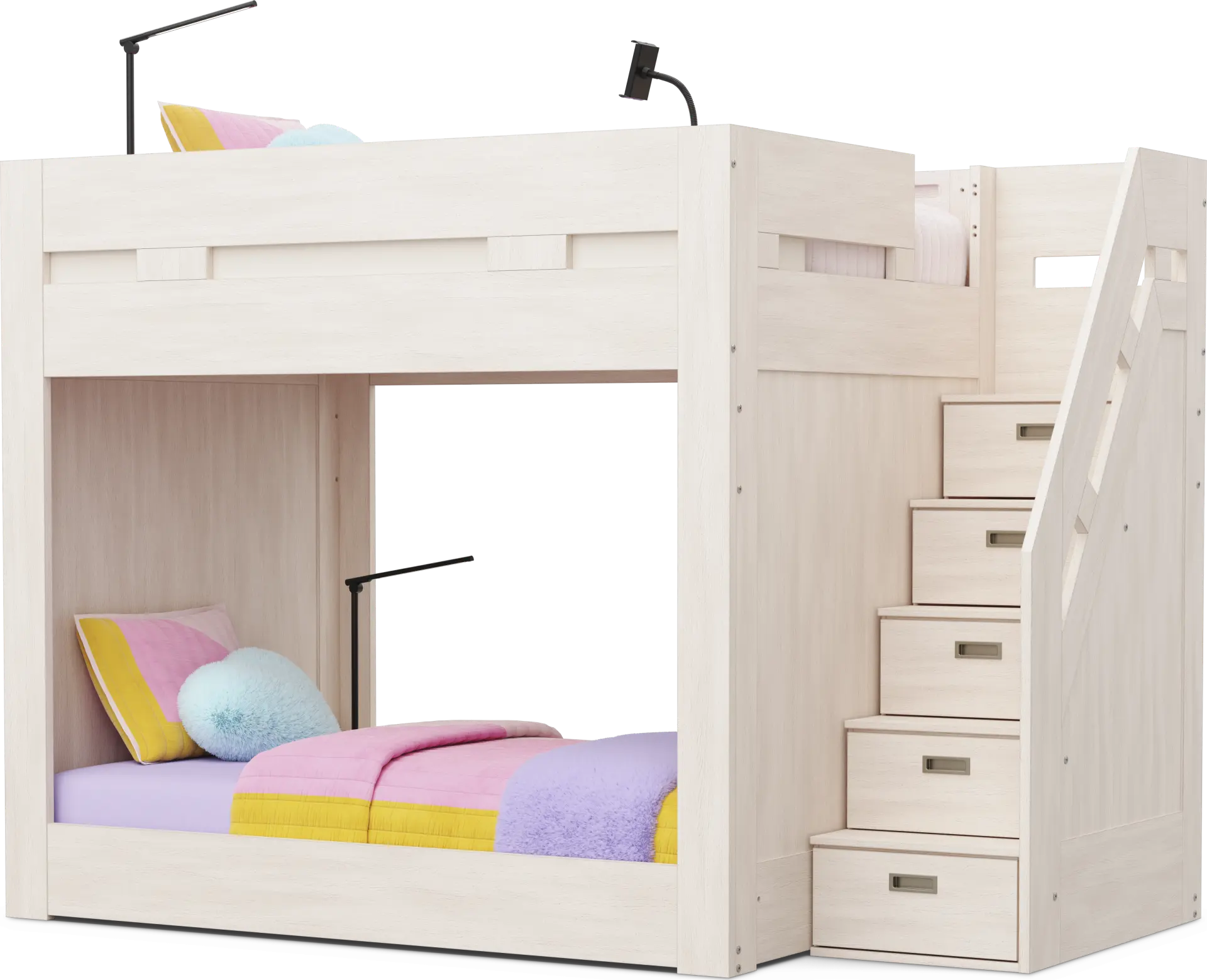 Kids Sierra Summit Linen Twin/Twin Step Bunk Bed with 2 Tech Consoles and 2 Closed End Panels