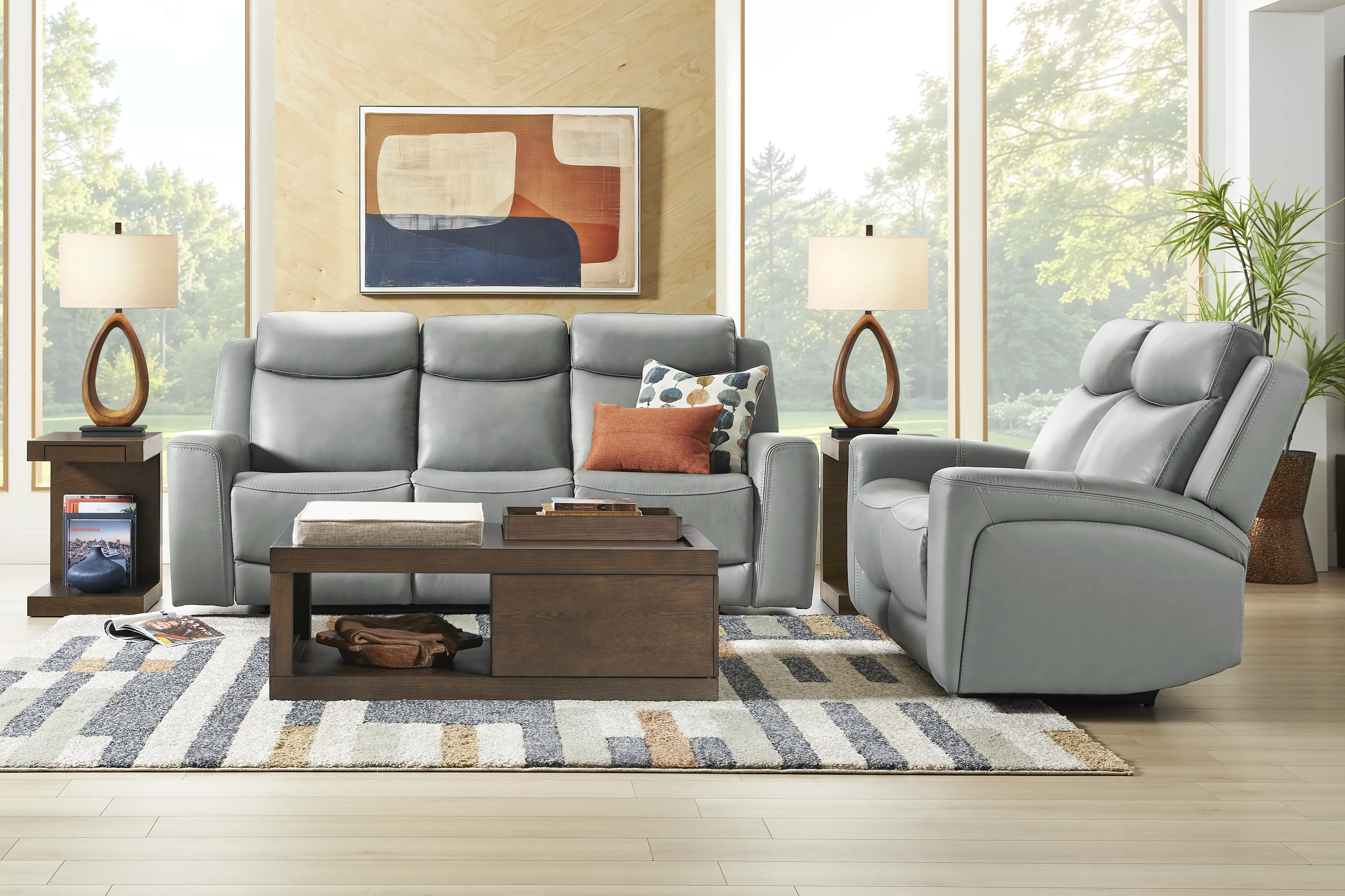 Davidson Arctic Leather 2 Pc Living Room with Dual Power Reclining Sofa - Thumbnail - Image 1