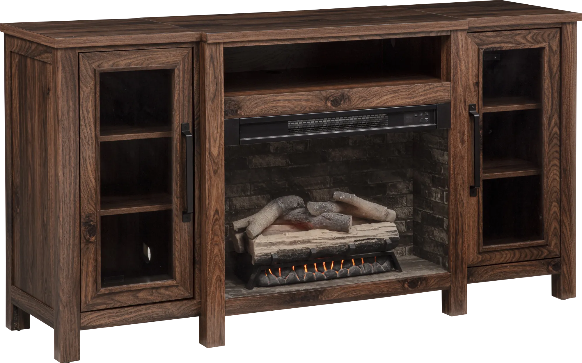 Durnan Brown 60 in. Console with Electric Fireplace - Thumbnail - Image 1