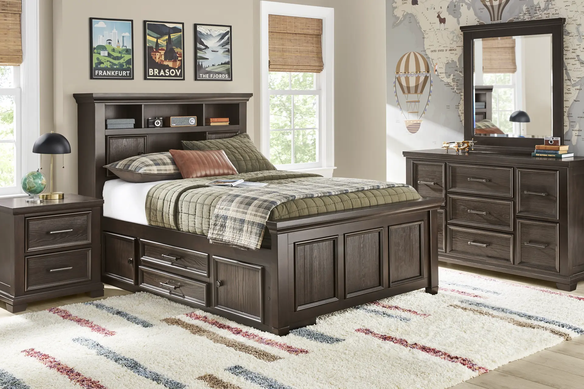 Kids Canyon Lake 2.0 Java Full Bookcase Bedroom with Storage Side Rail