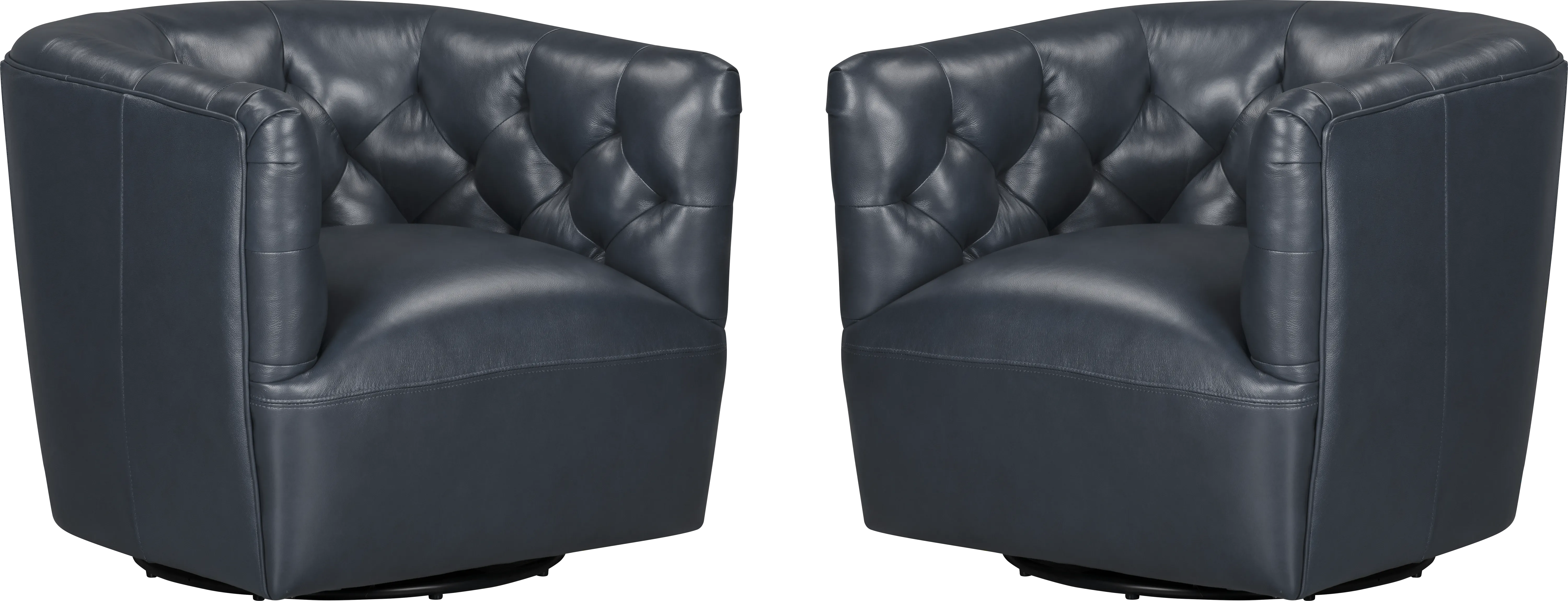 Antonio Blue Leather Swivel Chair Pair - Image 1