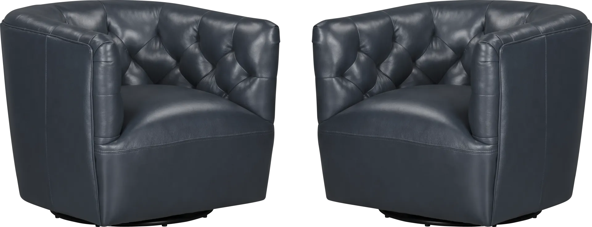 Antonio Blue Leather Swivel Chair Pair - Image 1