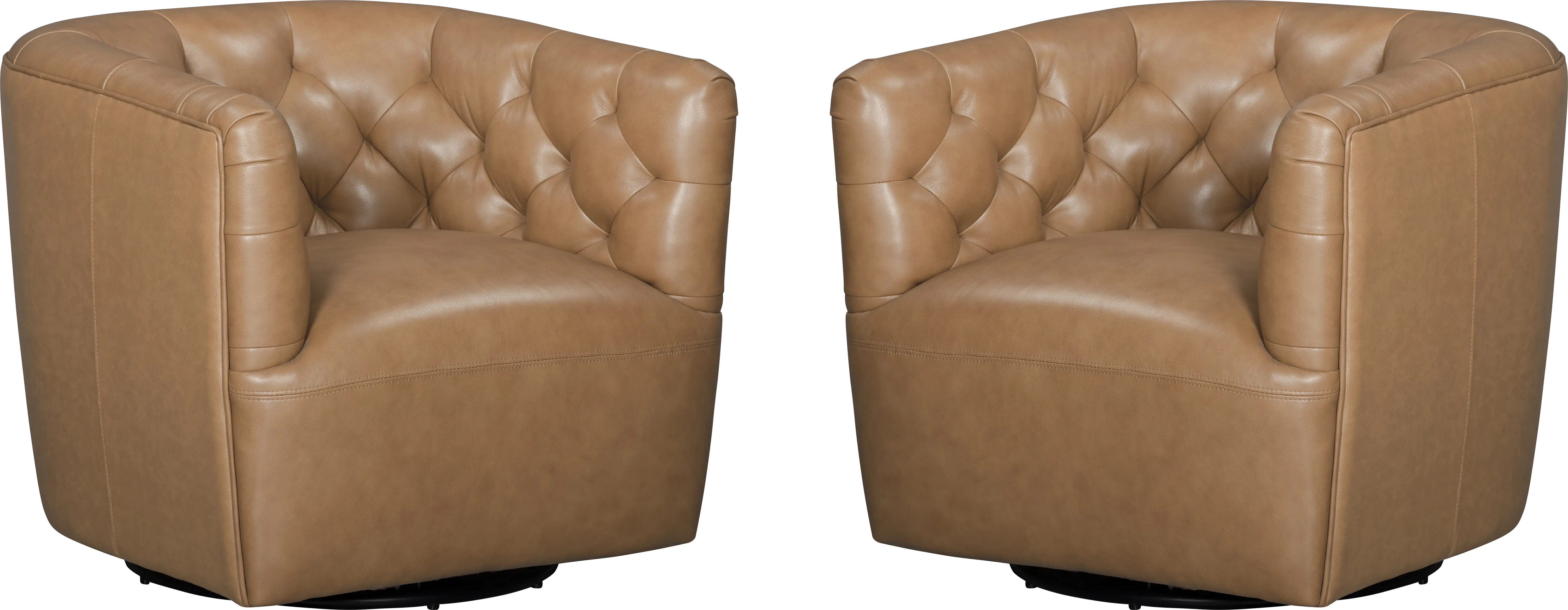 Antonio Camel Leather Swivel Chair Pair - Image 1