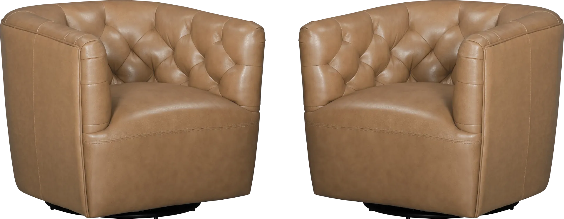 Antonio Camel Leather Swivel Chair Pair - Image 1