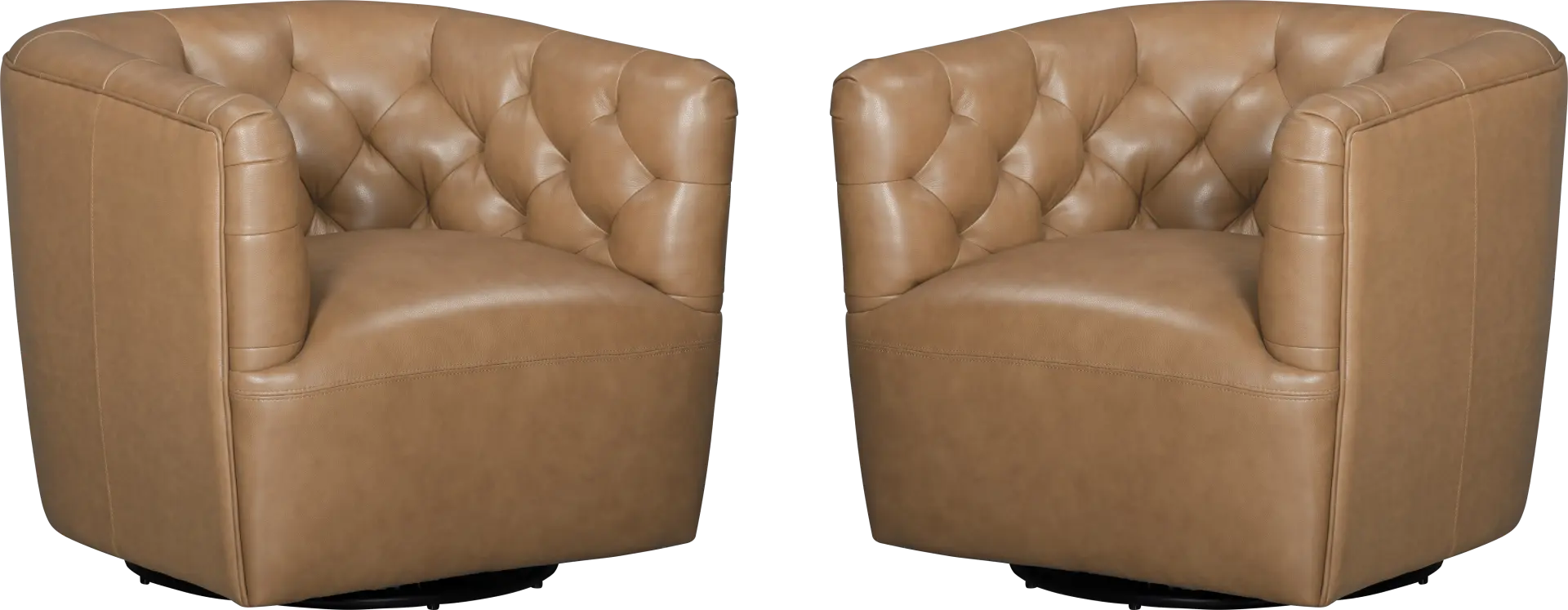 Antonio Camel Leather Swivel Chair Pair
