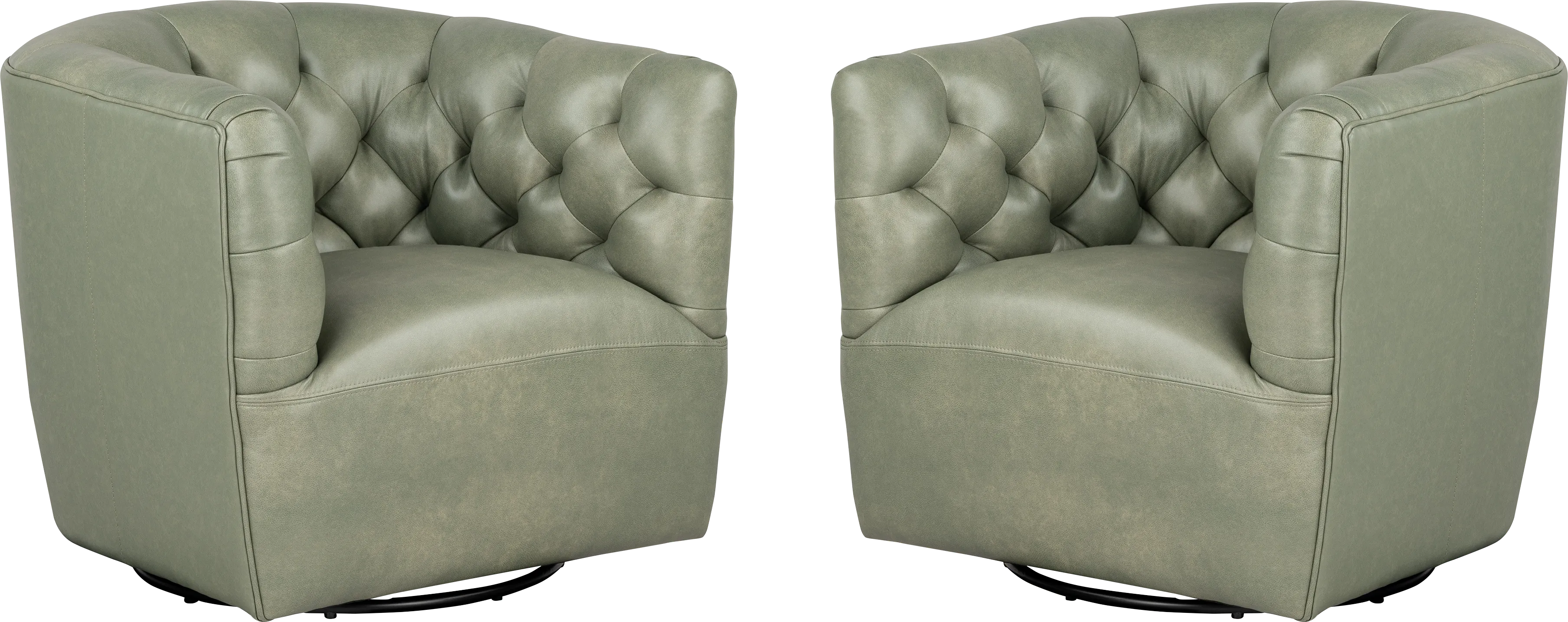 Antonio Sage Green Leather Swivel Chair Pair - Image 1