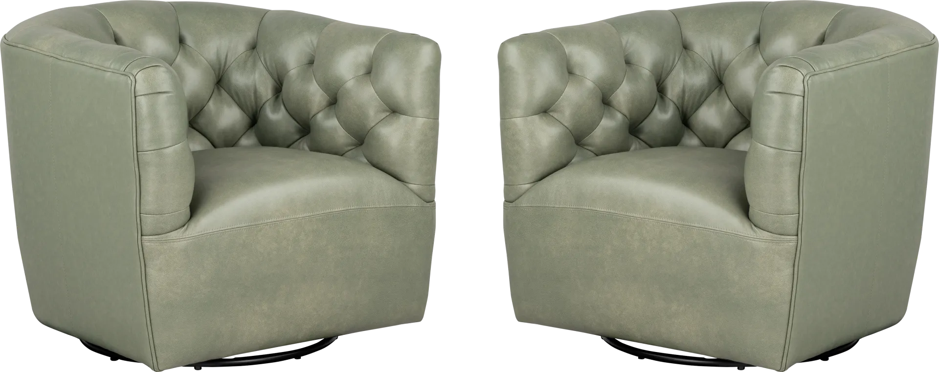Antonio Sage Green Leather Swivel Chair Pair - Image 1