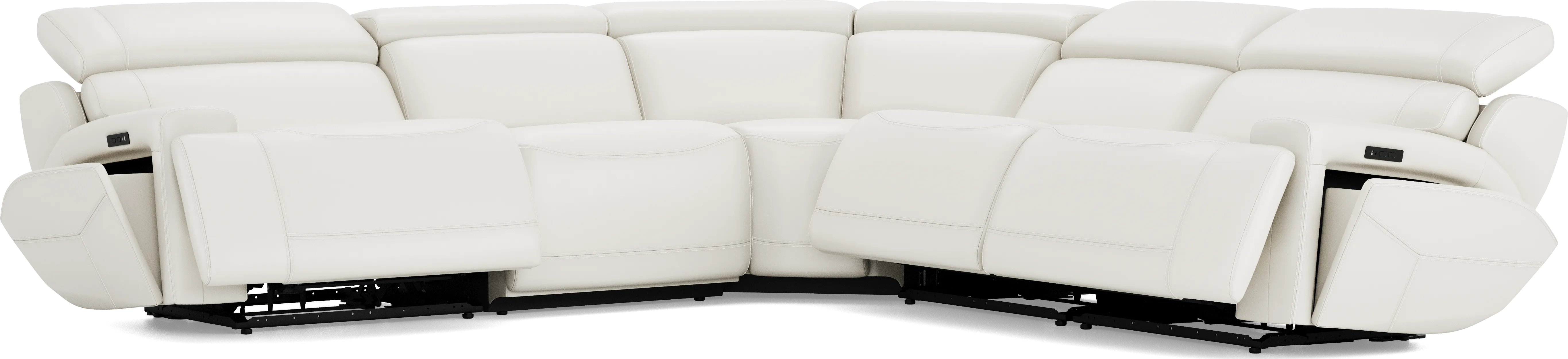 Alessio White Leather 5 Pc Dual Power Reclining Sectional - Image 2