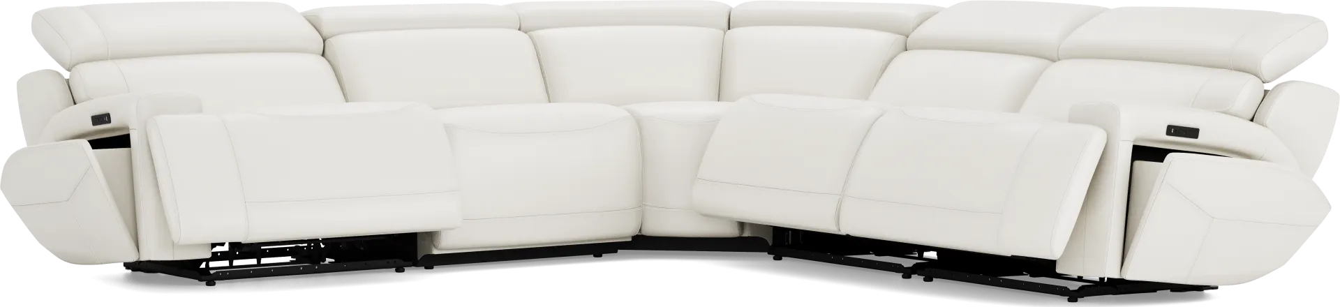 Alessio White Leather 5 Pc Dual Power Reclining Sectional - Image 2