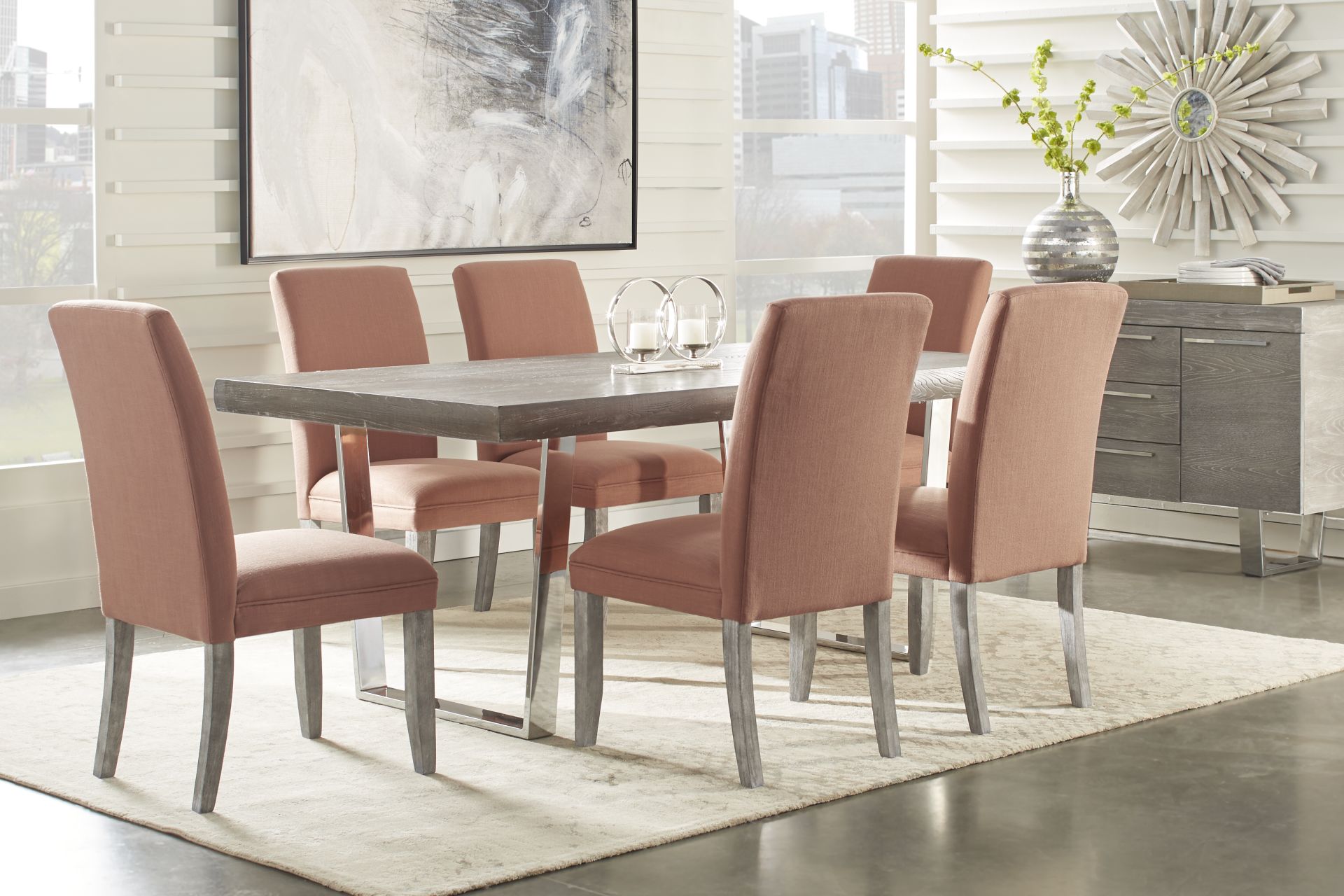 San Francisco Gray 7 Pc Dining Room with Orange Chairs - Image 1