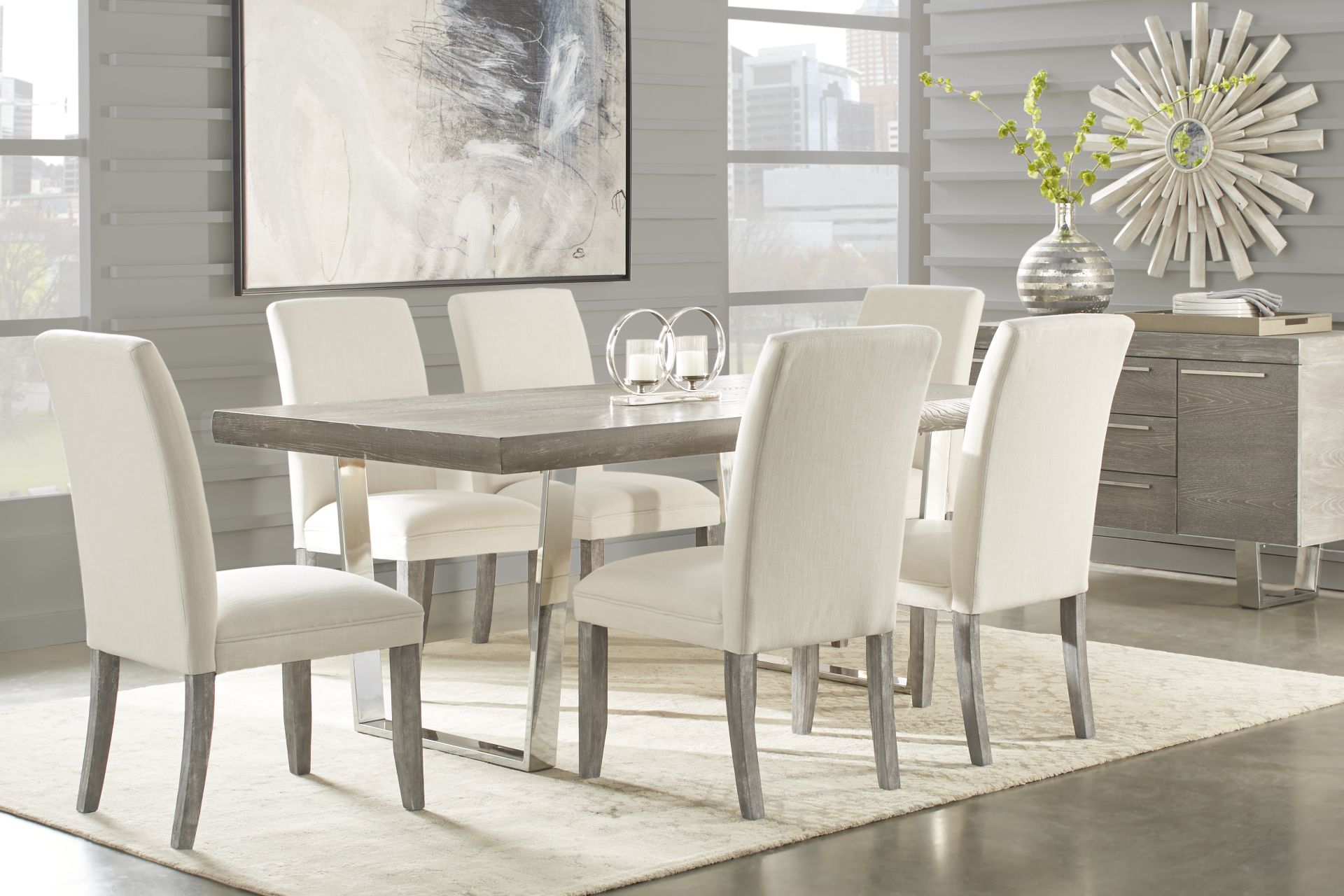 San Francisco Gray 6 Pc Dining Room with White Chairs - Image 1