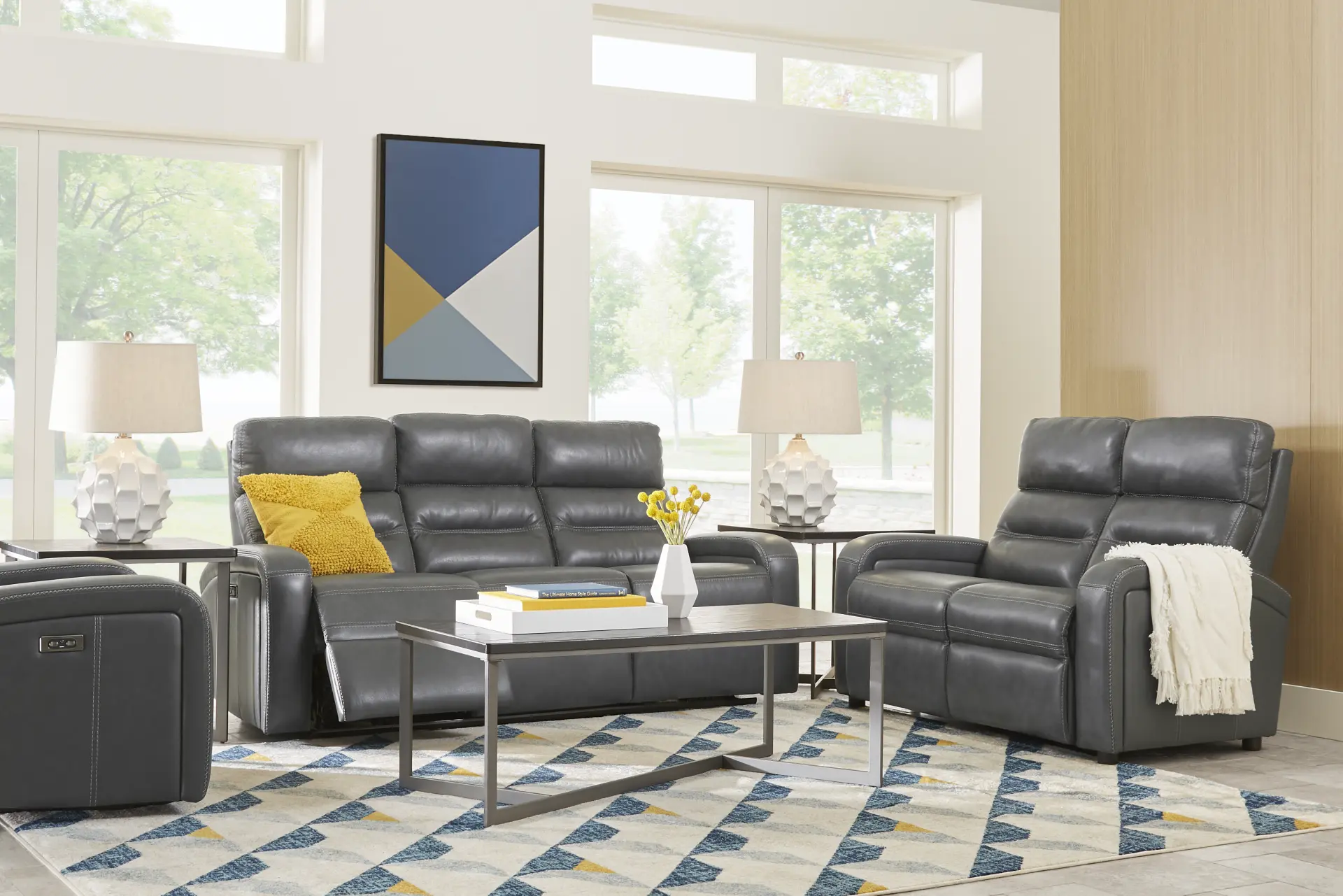 Sierra Madre Gray Leather 2 Pc Living Room with Reclining Sofa