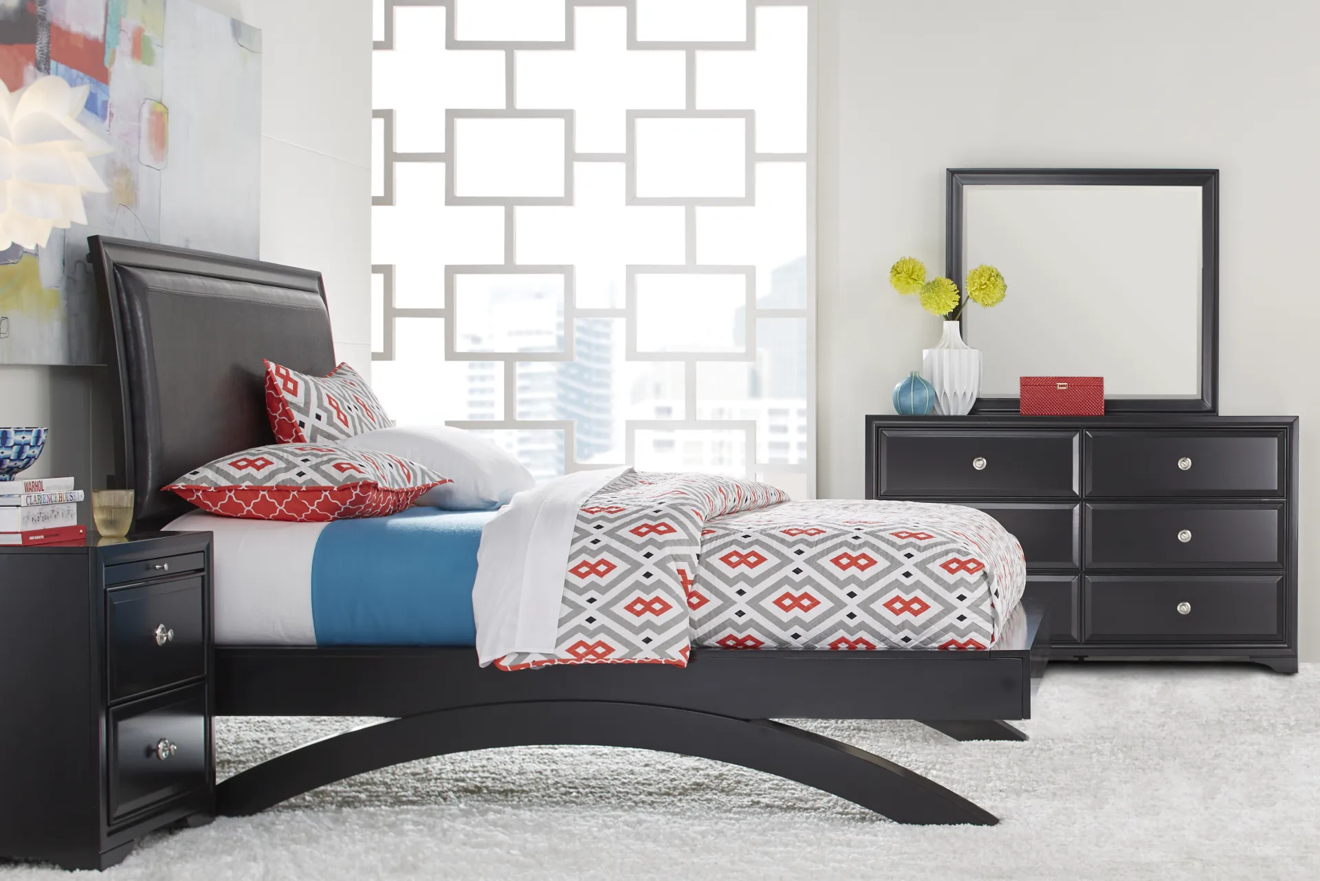 Belcourt Black 3 Pc King Upholstered Sleigh Arch Bed - Image 1