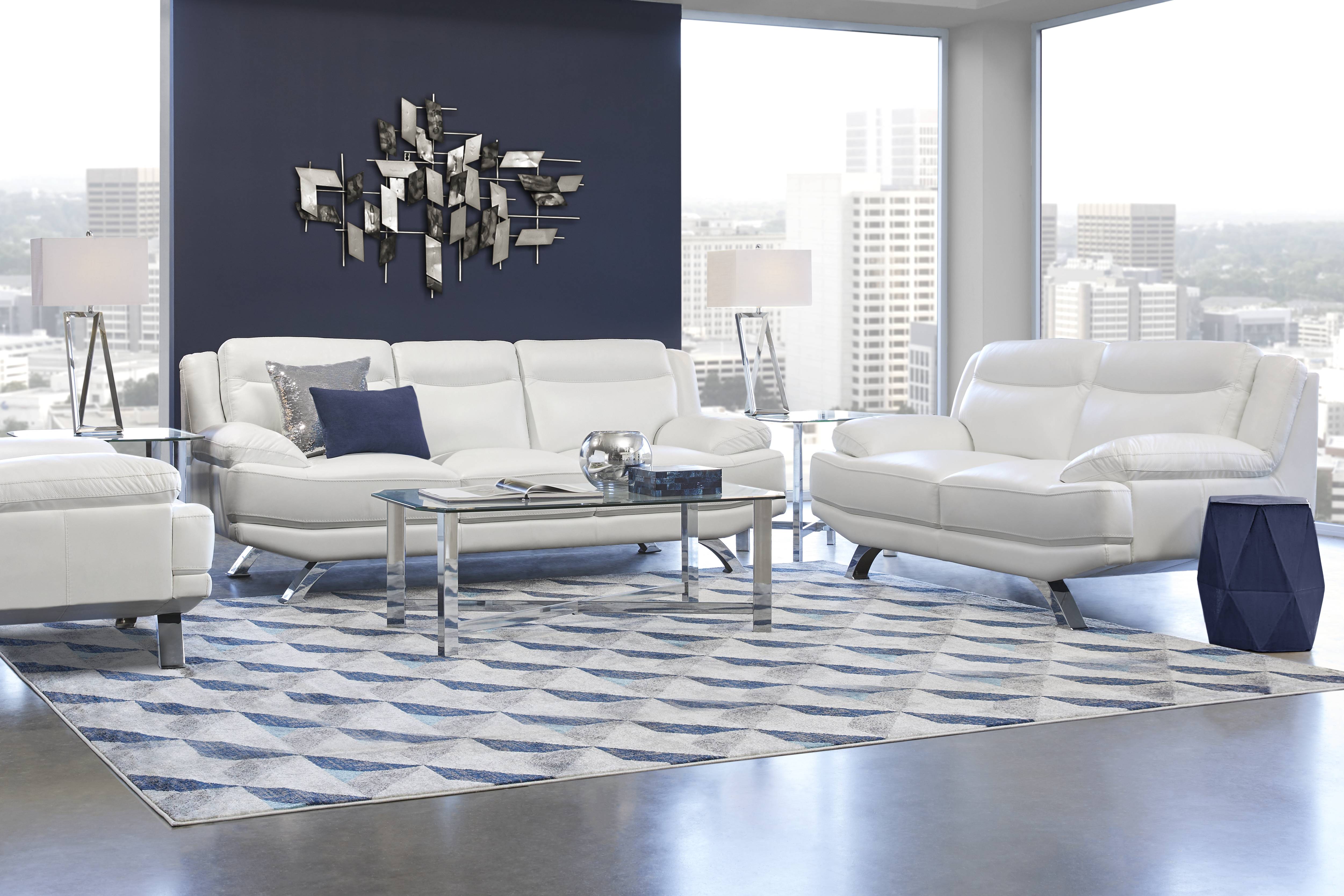 Zamora White Leather 5 Pc Living Room - Thumbnail - Image 1