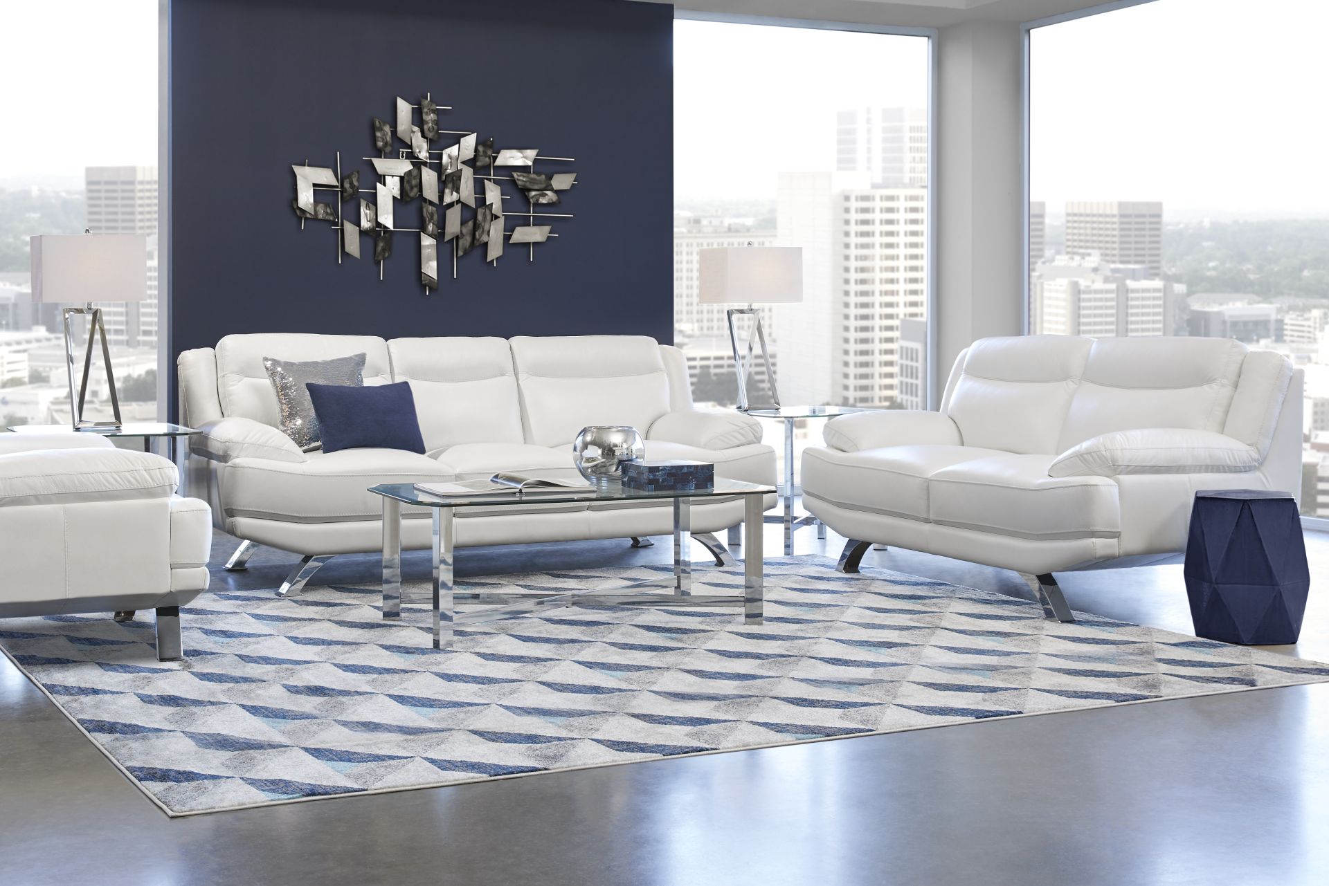 Zamora White Leather 5 Pc Living Room - Image 1