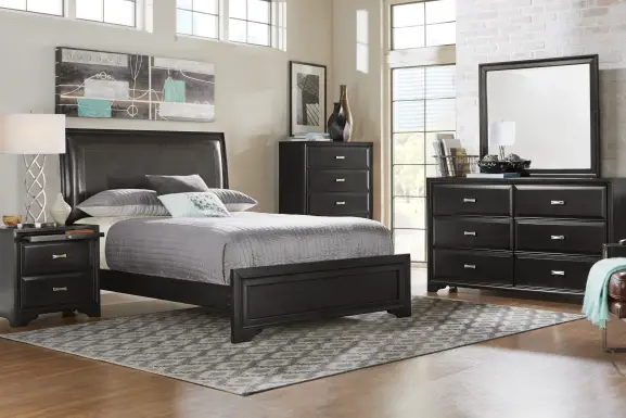 Belcourt Black 3 Pc Queen Upholstered Sleigh Bed
