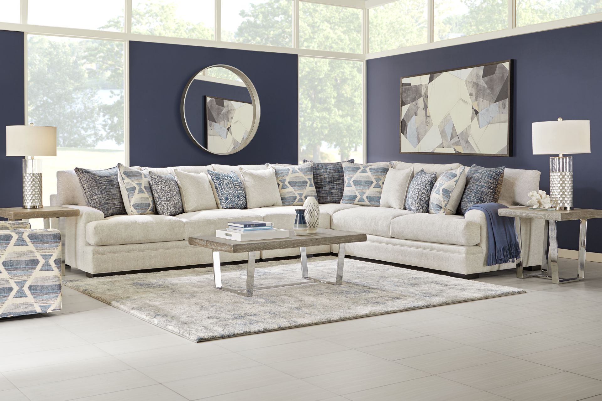 Cindy Crawford Home Bedford Park Ivory 7 Pc Sectional Living Room - Image 1