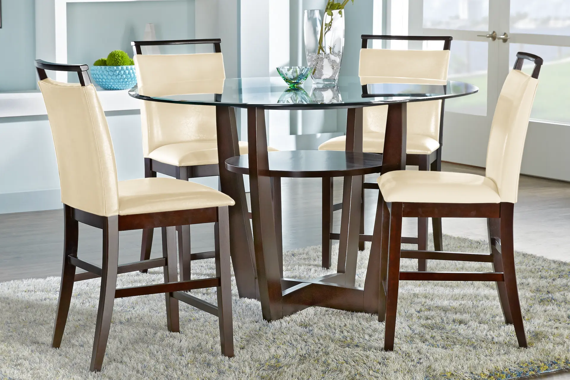 Ciara Espresso 5 Pc 48" Round Counter Height Dining Set with Cream Stools