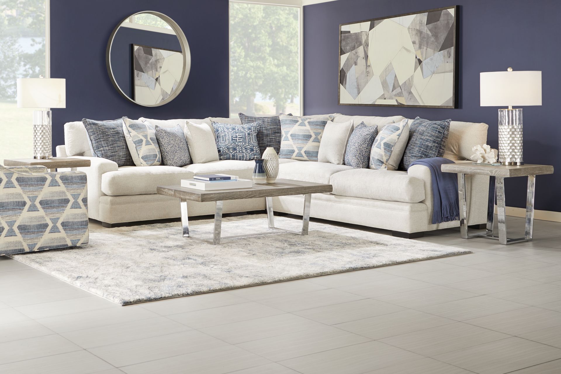 Cindy Crawford Home Bedford Park Ivory 6 Pc Sectional Living Room - Image 1