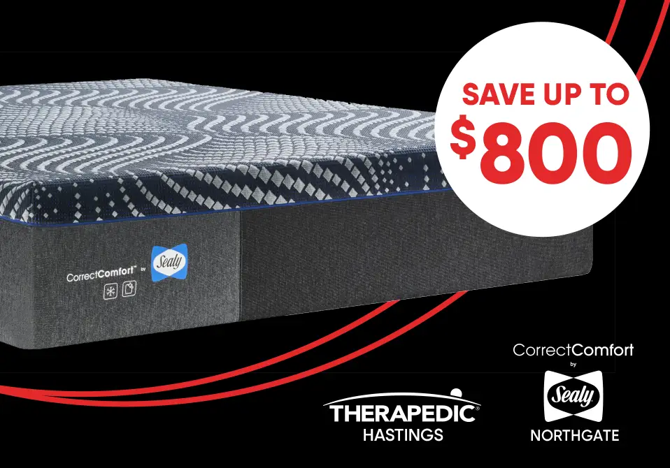 SAVE UP TO $800. Mattress with branding for Sealy CorrectComfort.
