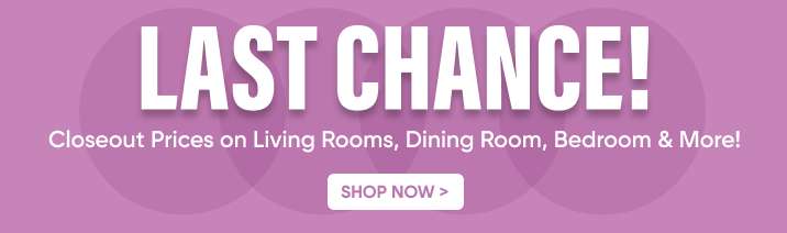 LAST CHANCE! Closeout Prices on Living Rooms, Dining Room, Bedroom & More! Shop Now >
