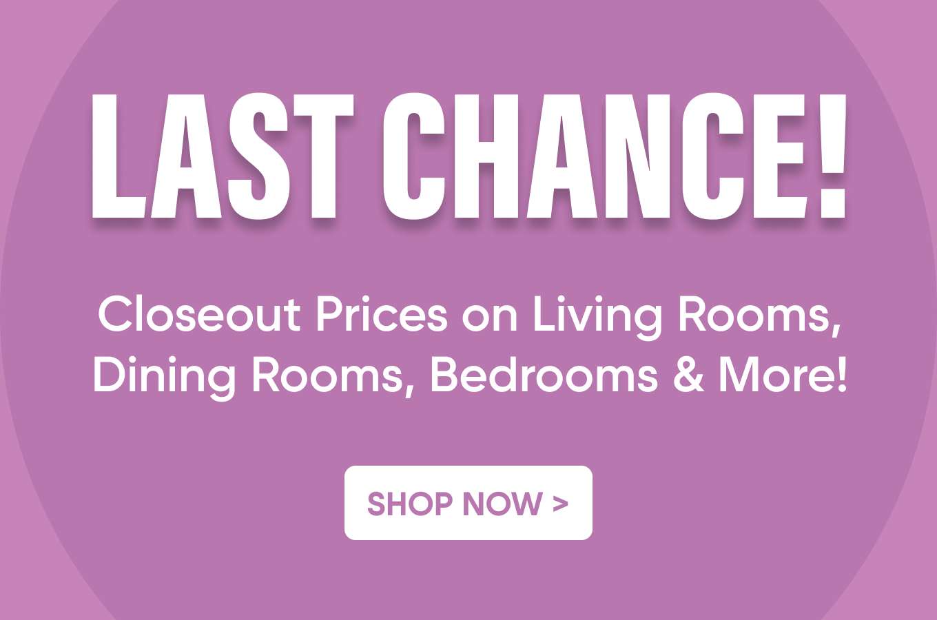 LAST CHANCE! Closeout Prices on Living Rooms, Dining Rooms, Bedrooms & More! Shop Now >
