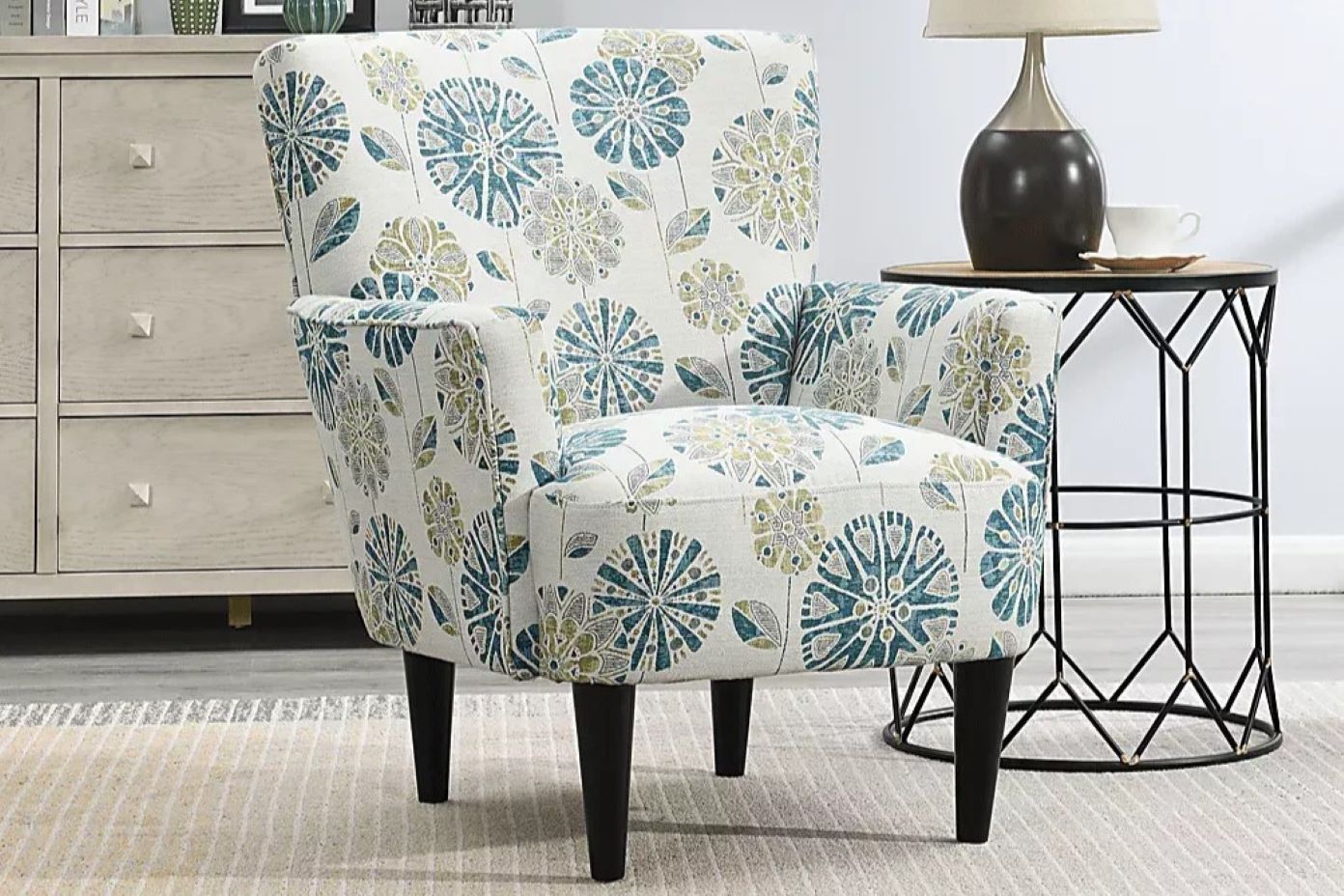 colorful accent chair and side table