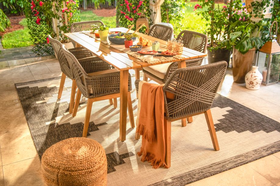 wood table with gray chairs