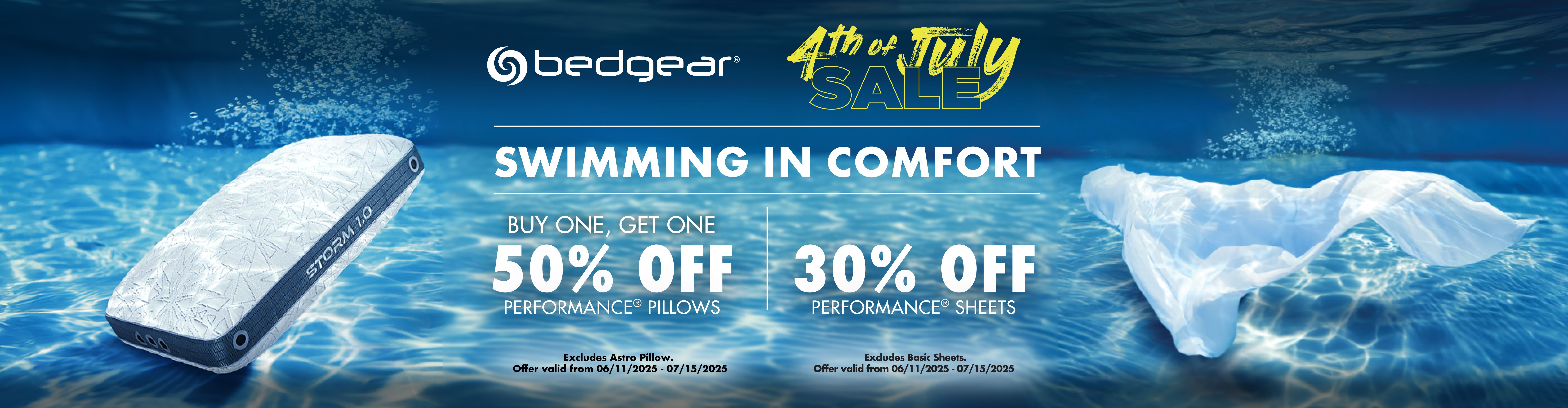 bedgear 4th of July SALE: Buy one, get one 50% off performance pillows and 30% off performance sheets.
