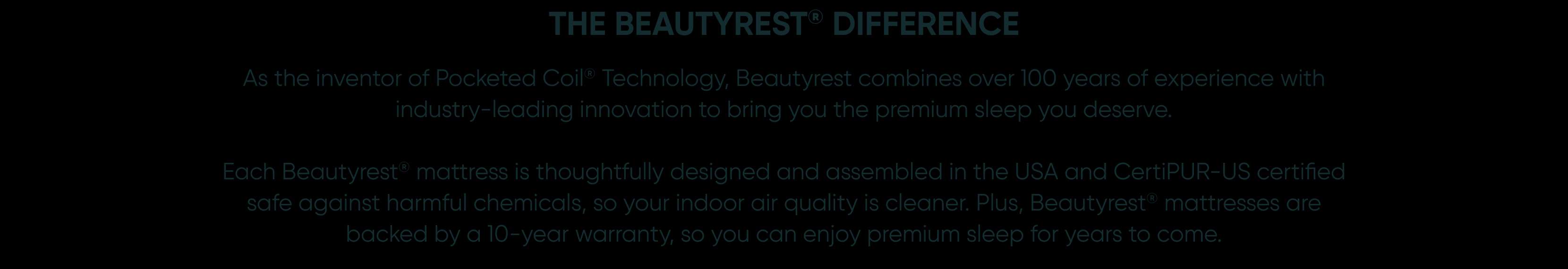 The Beautyrest Difference. As the inventor of Pocketed Coil Technology, Beautyrest combines over 100 years of experience.
