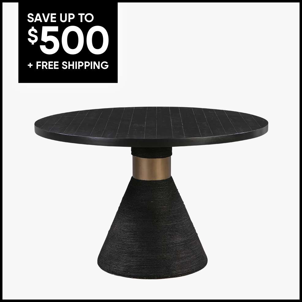 SAVE UP TO $500 + FREE SHIPPING. Black round dining table.
