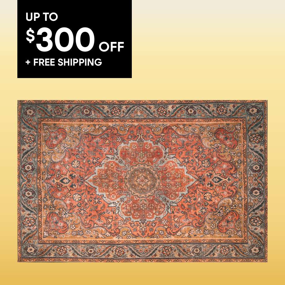 Up to $300 off + free shipping. A patterned orange rug.
