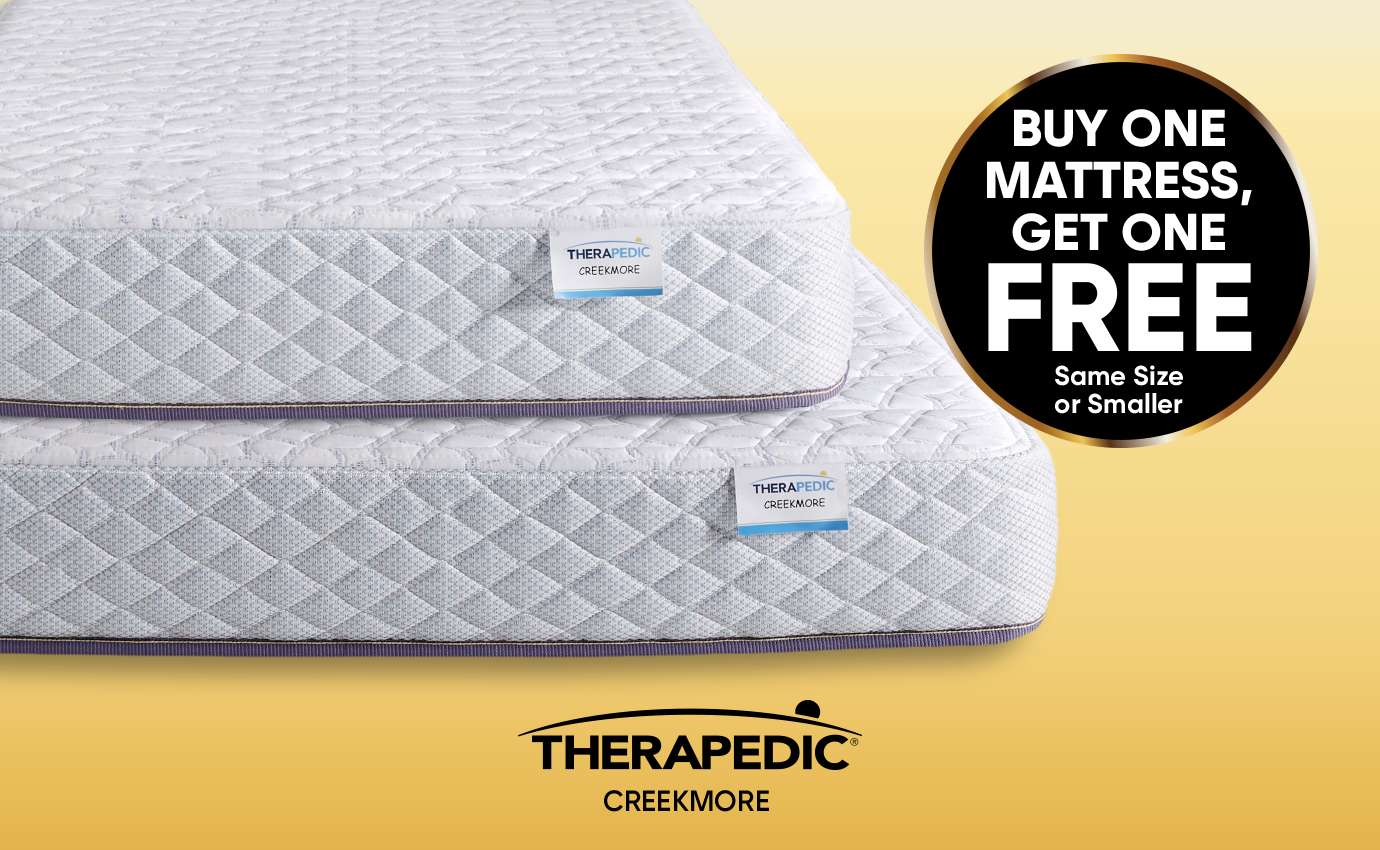 Buy one mattress, get one free. Two mattresses are stacked.
