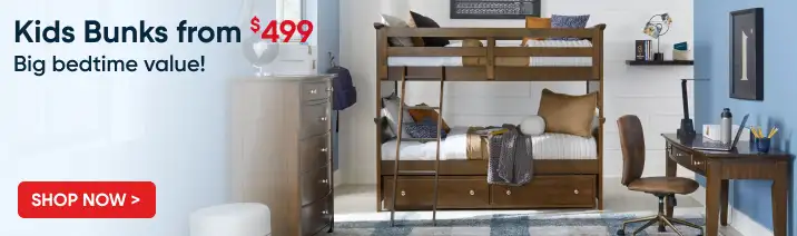Kids Bunks from $499. Shop Now. Bunk bed in a bedroom setting.
