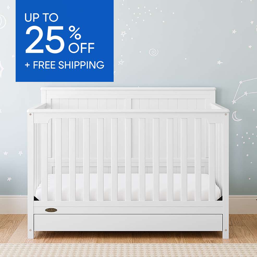 Up to 25% off + Free Shipping. White crib.
