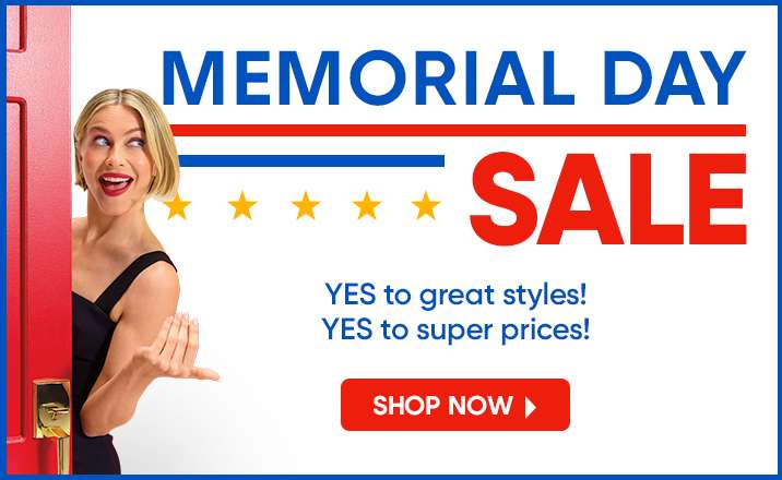 MEMORIAL DAY SALE. Woman inviting to shop.
