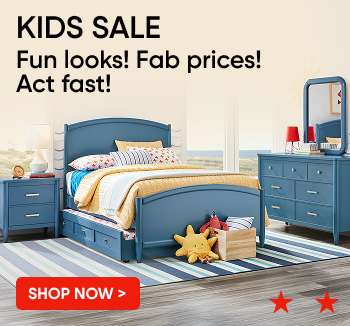 Kids sale advertisement with blue bedroom furniture.
