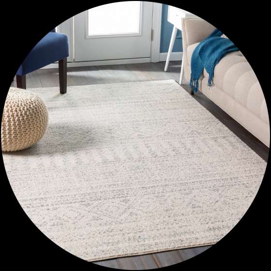 Beige and gray patterned area rug.
