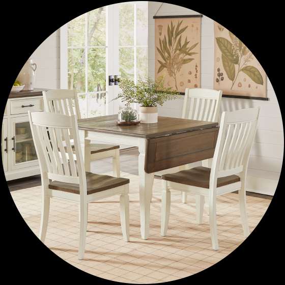 Dining table and chairs.
