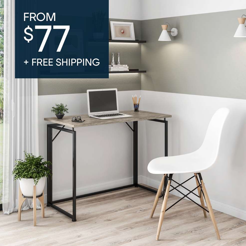 From $77 + Free Shipping. A desk with a laptop and a white chair.
