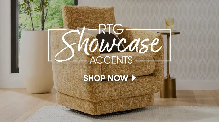 RTG Showcase Accents: Ooh-la-la! Elevate your space with stylish accessories. Shop now. A mustard yellow swivel chair.