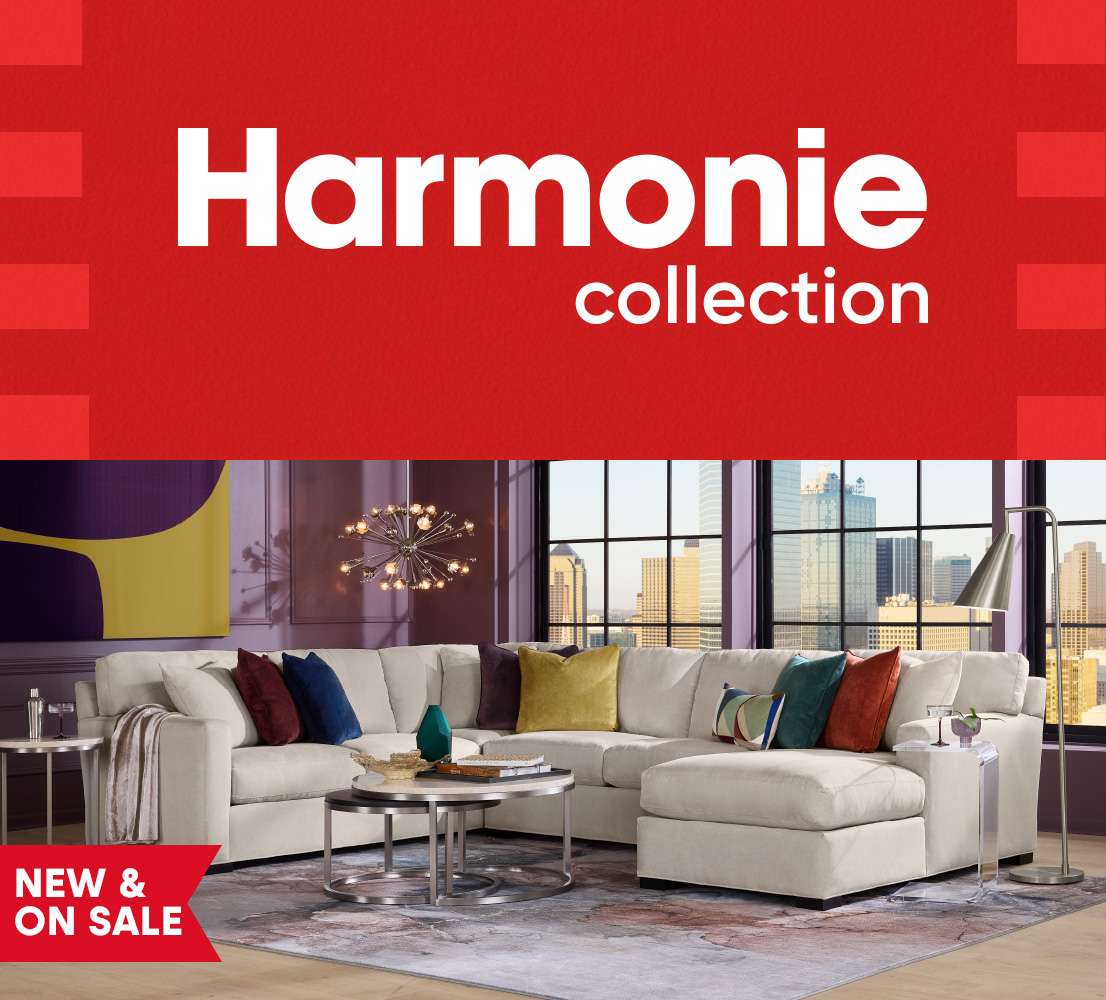 Harmonie collection. New & on sale. A sectional sofa with colorful pillows.