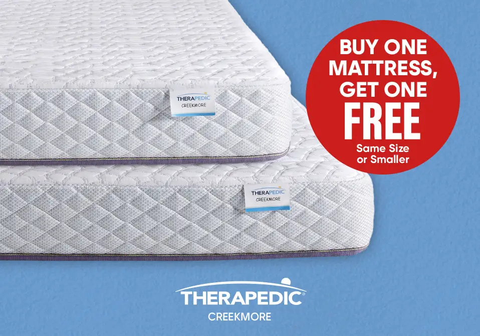 Buy one mattress, get one free. Two mattresses stacked on top of each other.
