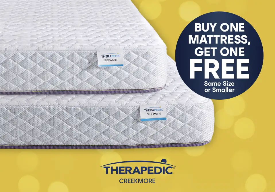 Buy one mattress, get one free. Two mattresses stacked on top of each other.
