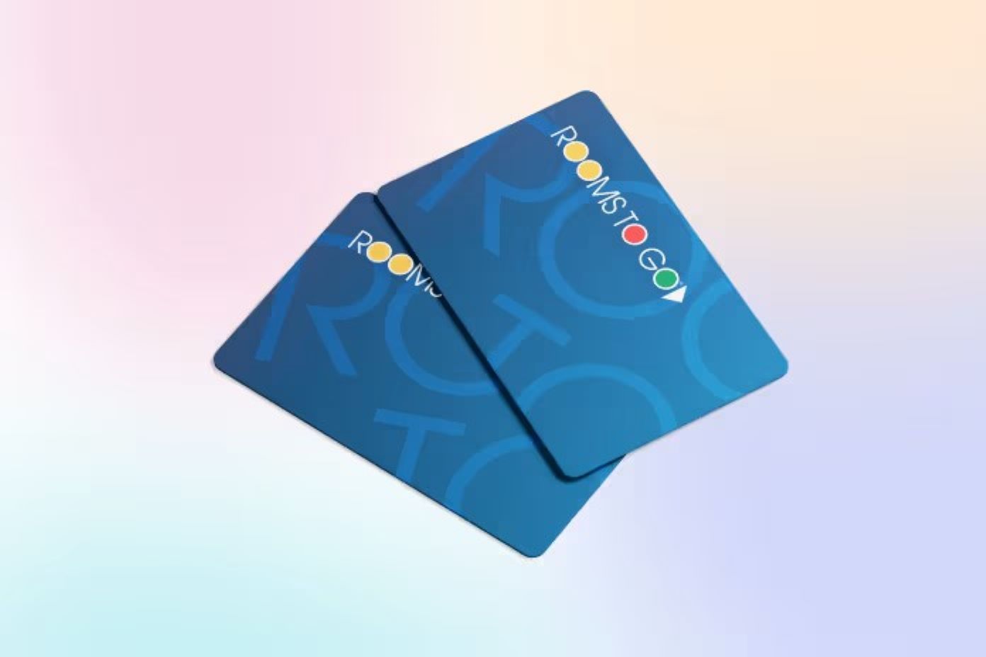 Two blue Rooms To Go cards.
