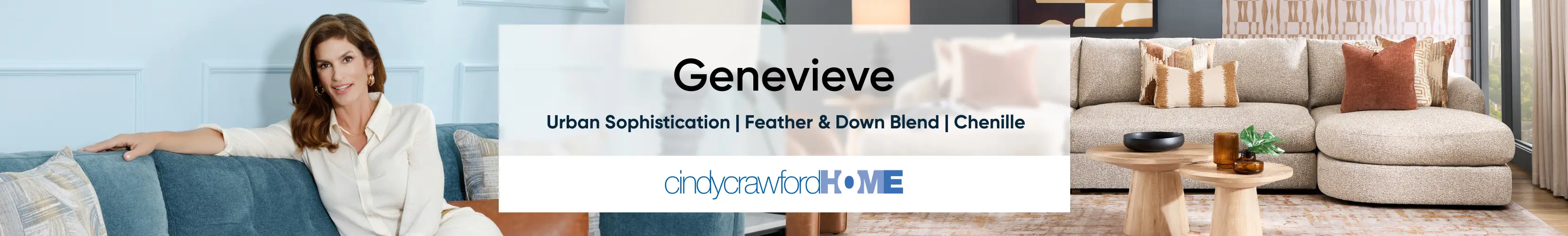 Genevieve Urban Sophistication | Feather & Down Blend | Chenille cindycrawfordHOME featuring Cindy Crawford on a sofa.