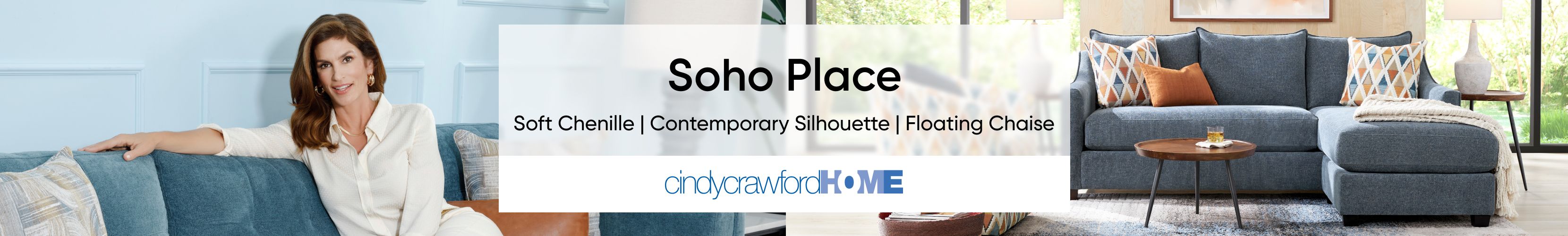 Soho Place. Soft Chenille | Contemporary Silhouette | Floating Chaise. Cindy Crawford Home.
